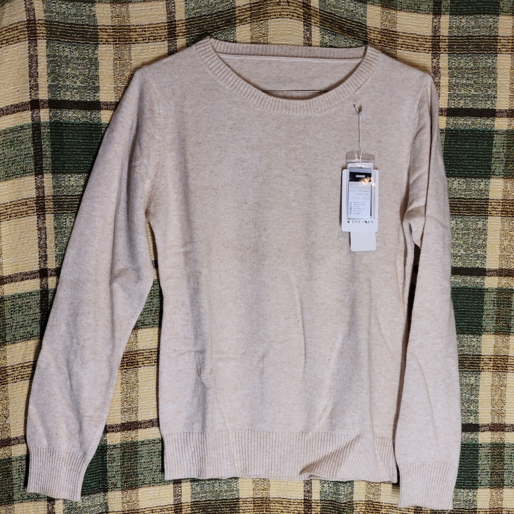 New Cashmere Heather Tan Liny Xin womens Crew Neck Sweater.